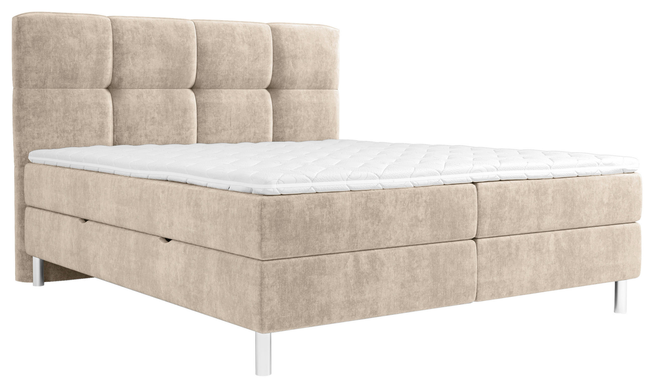 BOXBETT 160/200 cm,  in Taupe, gepolstertes Kopfteil, Bettkasten, Topper, H3 = fest  - Taupe/Chromfarben, Design, Holz/Holzwerkstoff (160/200cm) - Esposa