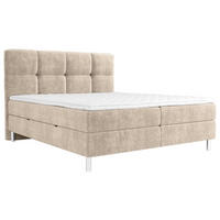 BOXBETT 160/200 cm,  in Taupe, gepolstertes Kopfteil, Bettkasten, Topper, H3 = fest  - Taupe/Chromfarben, Design, Holz/Holzwerkstoff (160/200cm) - Esposa
