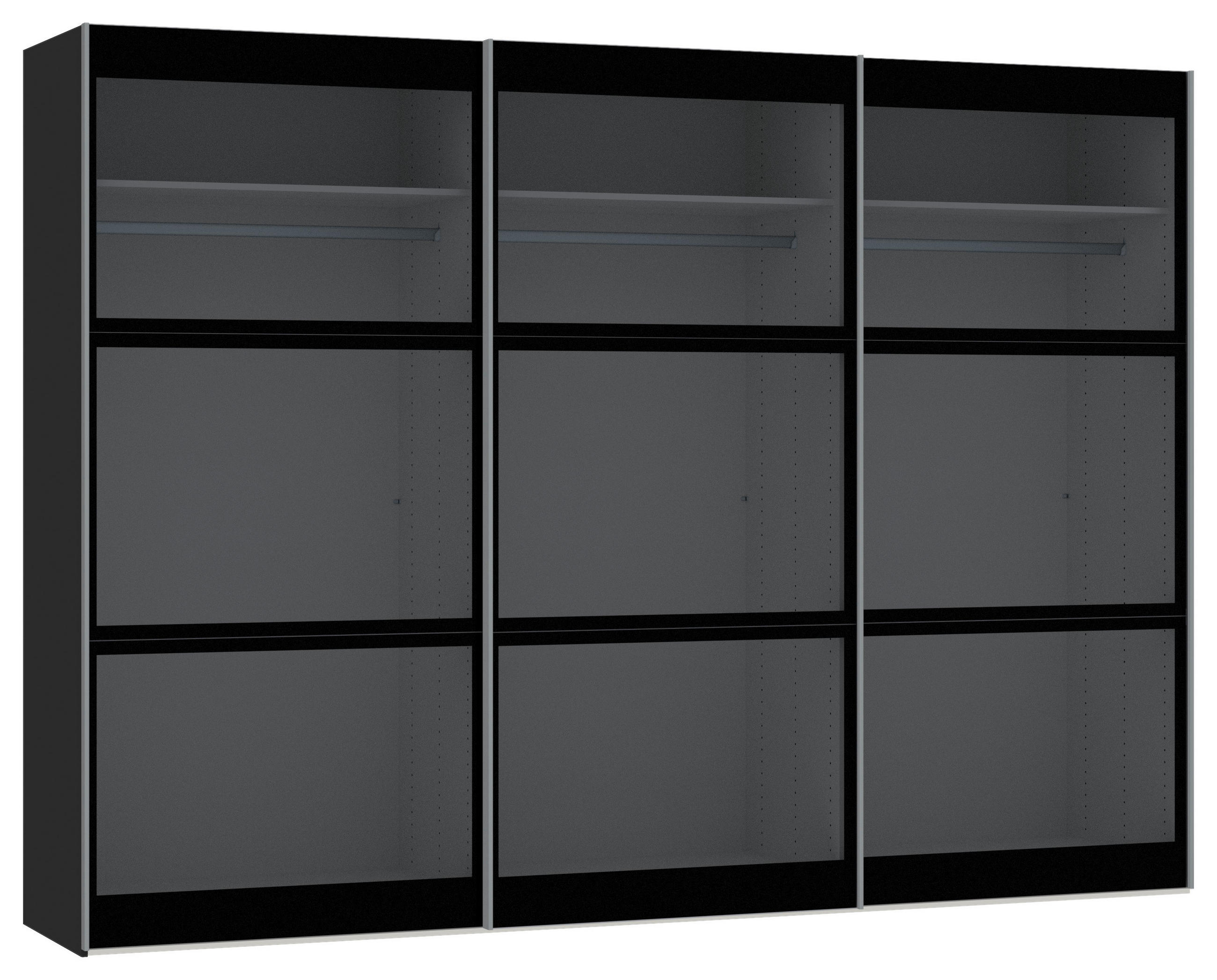 SCHWEBETÜRENSCHRANK 303/220/65 cm 3-türig Schwarz  - Silberfarben/Schwarz, Design, Glas/Holzwerkstoff (303/220/65cm) - Jutzler