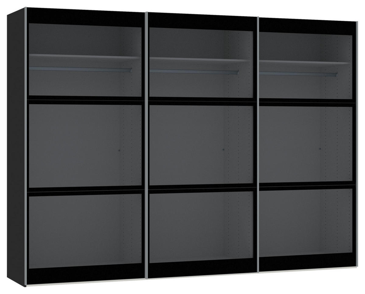 SCHWEBETÜRENSCHRANK  in Schwarz  - Silberfarben/Schwarz, Design, Glas/Holzwerkstoff (303/220/65cm) - Jutzler