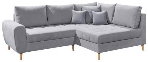ECKSOFA in Mikrovelours Hellgrau - Hellgrau/Kieferfarben, Konventionell, Holz/Holzwerkstoff (249/175cm) - MID.YOU