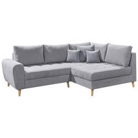 ECKSOFA in Mikrovelours Hellgrau  - Hellgrau/Kieferfarben, Konventionell, Holz/Holzwerkstoff (249/175cm) - MID.YOU
