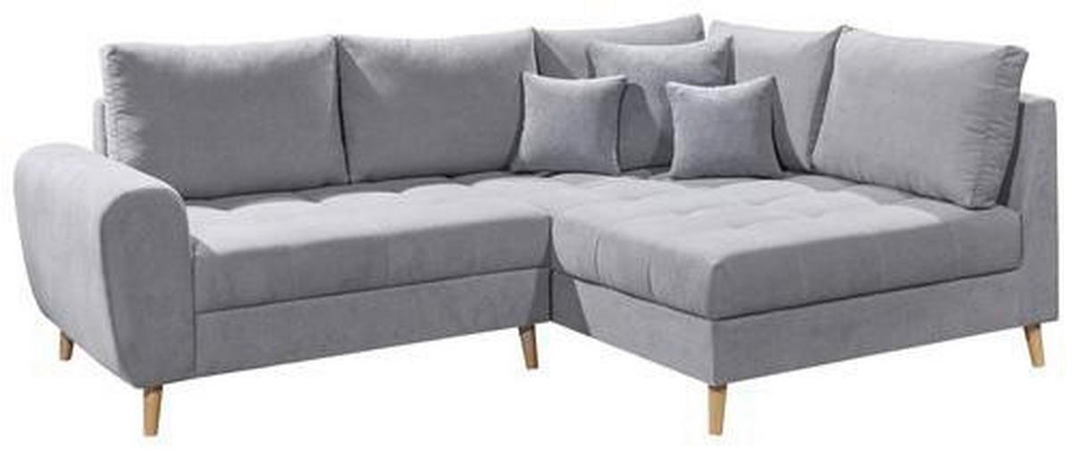 ECKSOFA in Mikrovelours Hellgrau  - Hellgrau/Kieferfarben, Konventionell, Holz/Holzwerkstoff (249/175cm) - MID.YOU