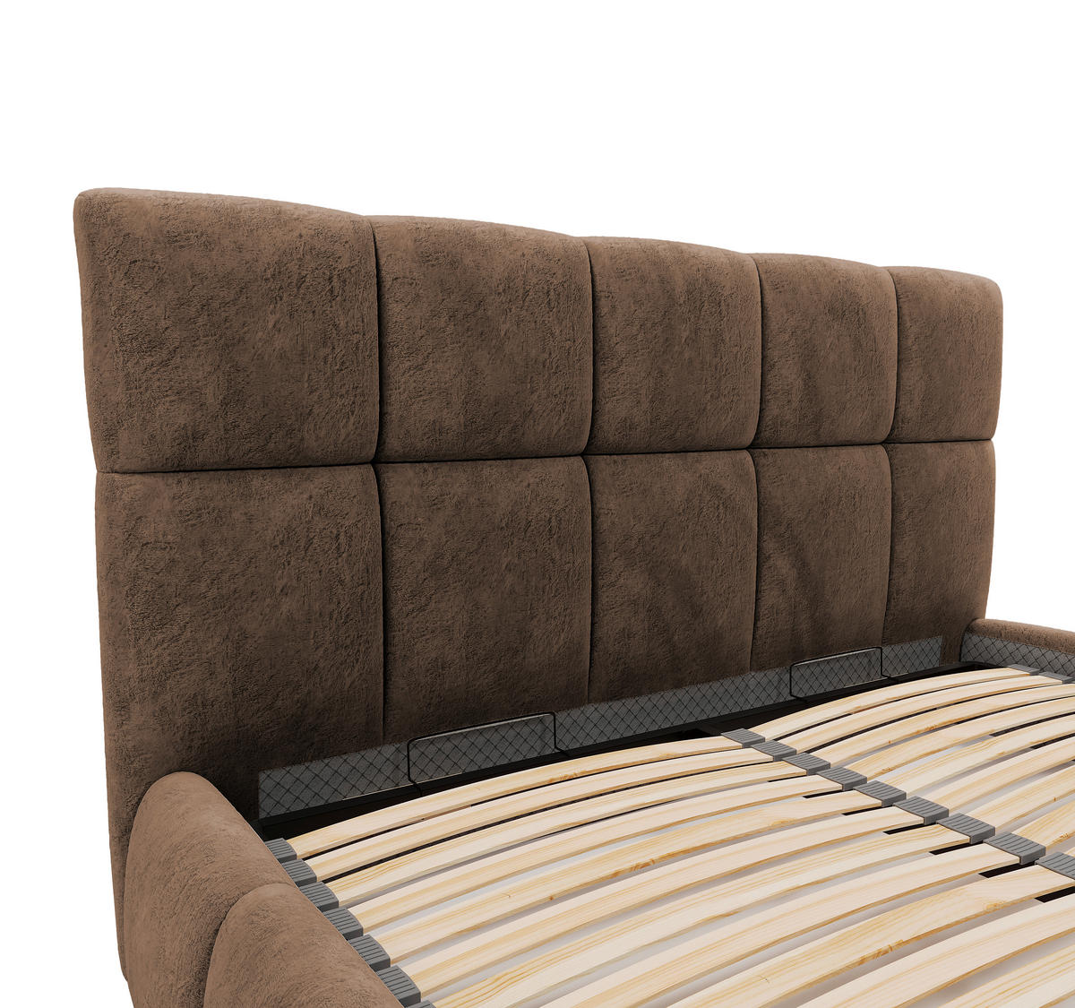 Polsterbett Cherry Mikrofaser 180/200 cm,  in Braun, Lattenrost, Bettkasten,  - Schwarz/Braun, MODERN, Holz/Holzwerkstoff (180/200cm) - MID.YOU