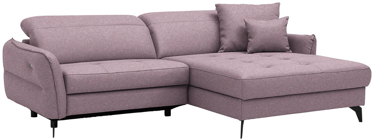ECKSOFA MANTA in Flachgewebe Altrosa  246/175 cm  - Schwarz/Altrosa, Design, Textil/Metall (246/175cm) - Celina