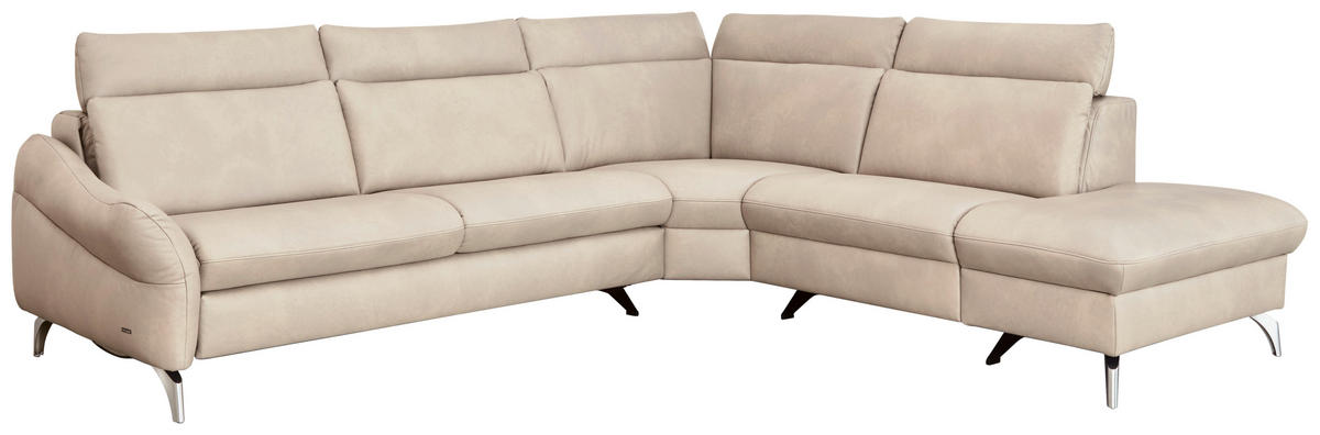 ECKSOFA in Echtleder Creme  - Edelstahlfarben/Creme, Konventionell, Leder/Metall (292/243cm) - Himolla Komfortklass