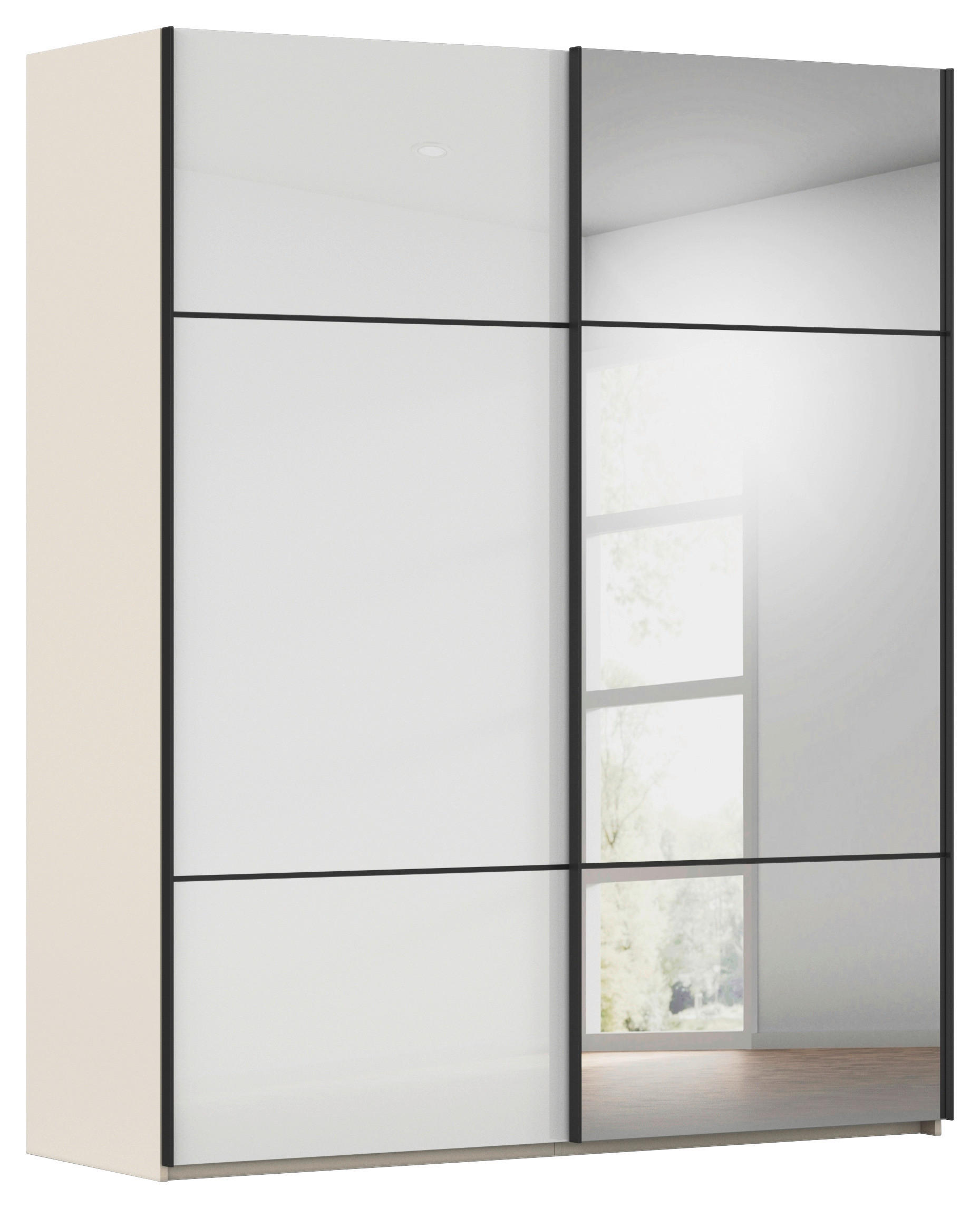 SCHWEBETÜRENSCHRANK 162/223/68 cm 2-türig Weiß, Champagner  - Champagner/Schwarz, KONVENTIONELL, Glas/Holzwerkstoff (162/223/68cm) - Novel