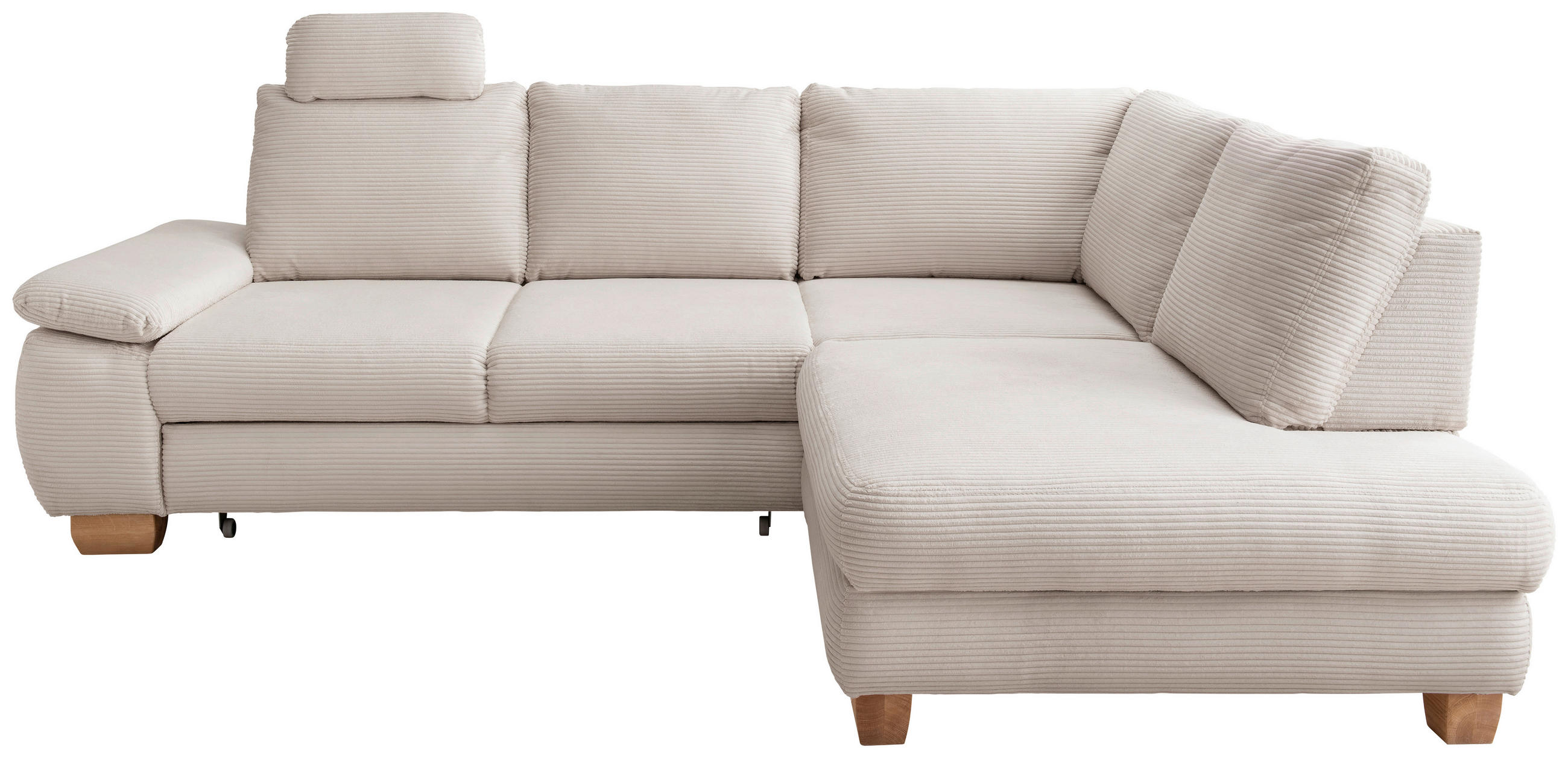 ECKSCHLAFSOFA Cord Beige  inkl. Bettkasten, Schlaffunktion, Armteilverstellung, Sitztiefenverstellung, Liegefläche im Originalstoff, Kopfstütze  - Wildeiche/Beige, MODERN, Holz/Textil (261/206cm) - Livetastic