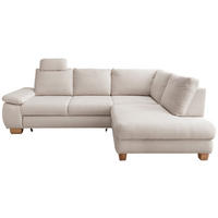ECKSCHLAFSOFA Cord Beige  inkl. Bettkasten, Schlaffunktion, Armteilverstellung, Sitztiefenverstellung, Liegefläche im Originalstoff, Kopfstütze  - Wildeiche/Beige, MODERN, Holz/Textil (261/206cm) - Livetastic