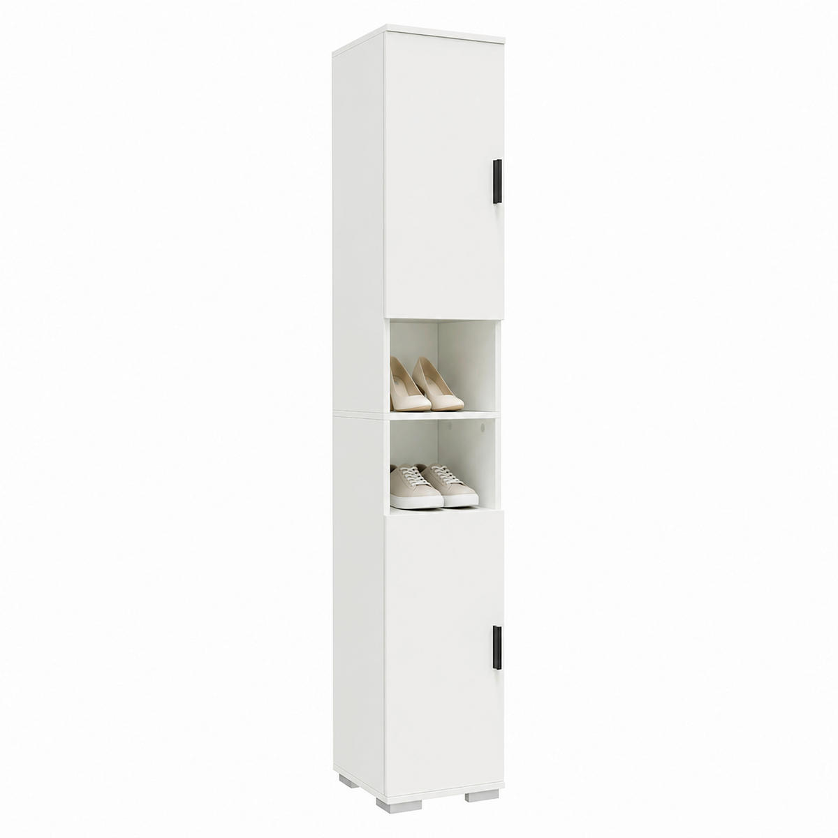 SCHUHSCHRANK Weiß  - Silberfarben/Schwarz, Design, Holzwerkstoff/Metall (30/178/33cm) - MID.YOU