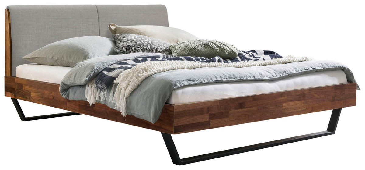 BETT 180/200 cm,  in Anthrazit, Nussbaumfarben, gepolstertes Kopfteil,  - Anthrazit/Nussbaumfarben, Natur, Holz/Metall (180/200cm) - Hasena