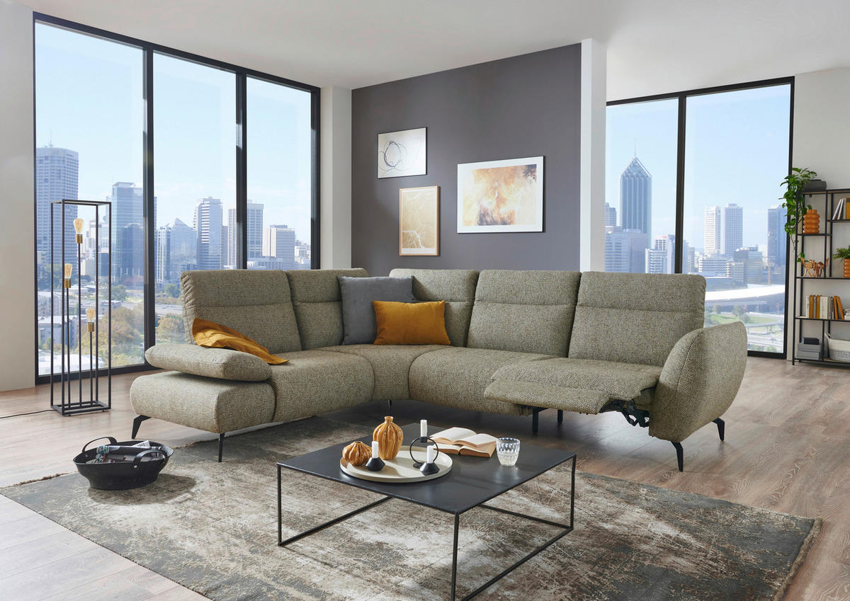 ECKSOFA in Webstoff Graubraun  - Graubraun/Schwarz, Design, Textil/Metall (223/290cm) - Moderano