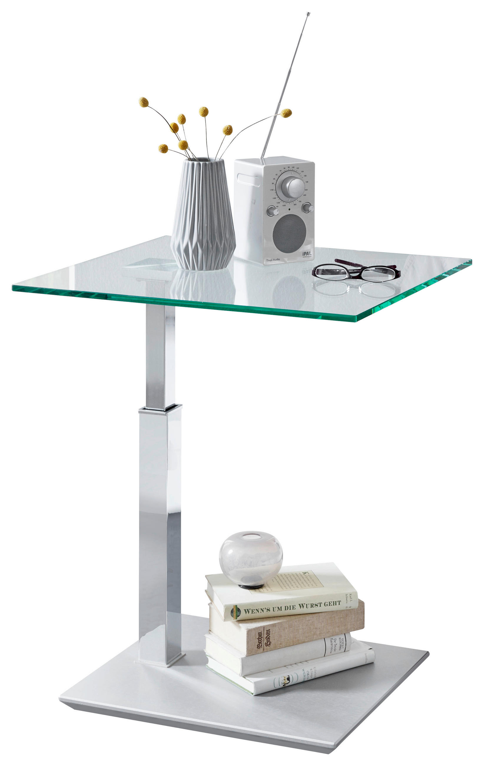 COUCHTISCH ESG 55/47/47-65 cm rechteckig Silberfarben  - Silberfarben, Design, Glas/Metall (55/47/47-65cm) - Venda