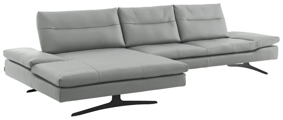 ECKSOFA in Echtleder Grau  158/342 cm  - Schwarz/Grau, MODERN, Leder/Metall (158/342cm) - Chilliano