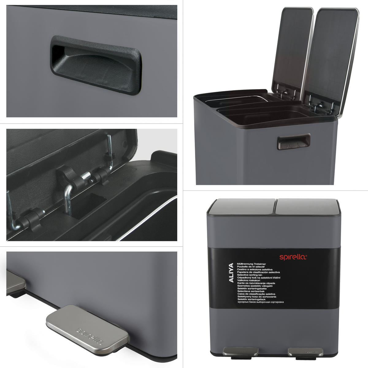 TRETEIMER 40 l  Metall  - Dunkelgrau/Schwarz, Basics, Kunststoff/Metall (45/30/51cm) - Spirella