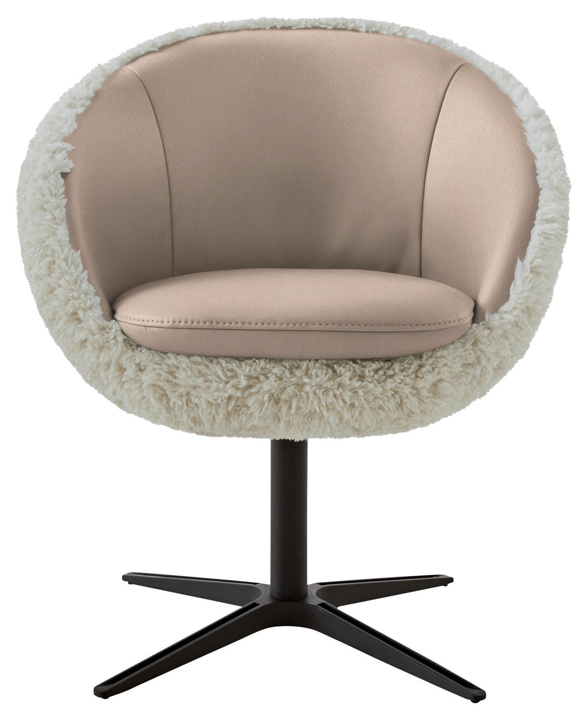 ARMLEHNSTUHL  Beinauswahl, Lederauswahl, Stoffauswahl, Sitzfläche 360° drehbar Hochflor Kombination Echtleder/Stoff  - Beige/Schwarz, Design, Leder/Textil (65/81/61cm) - Koinor