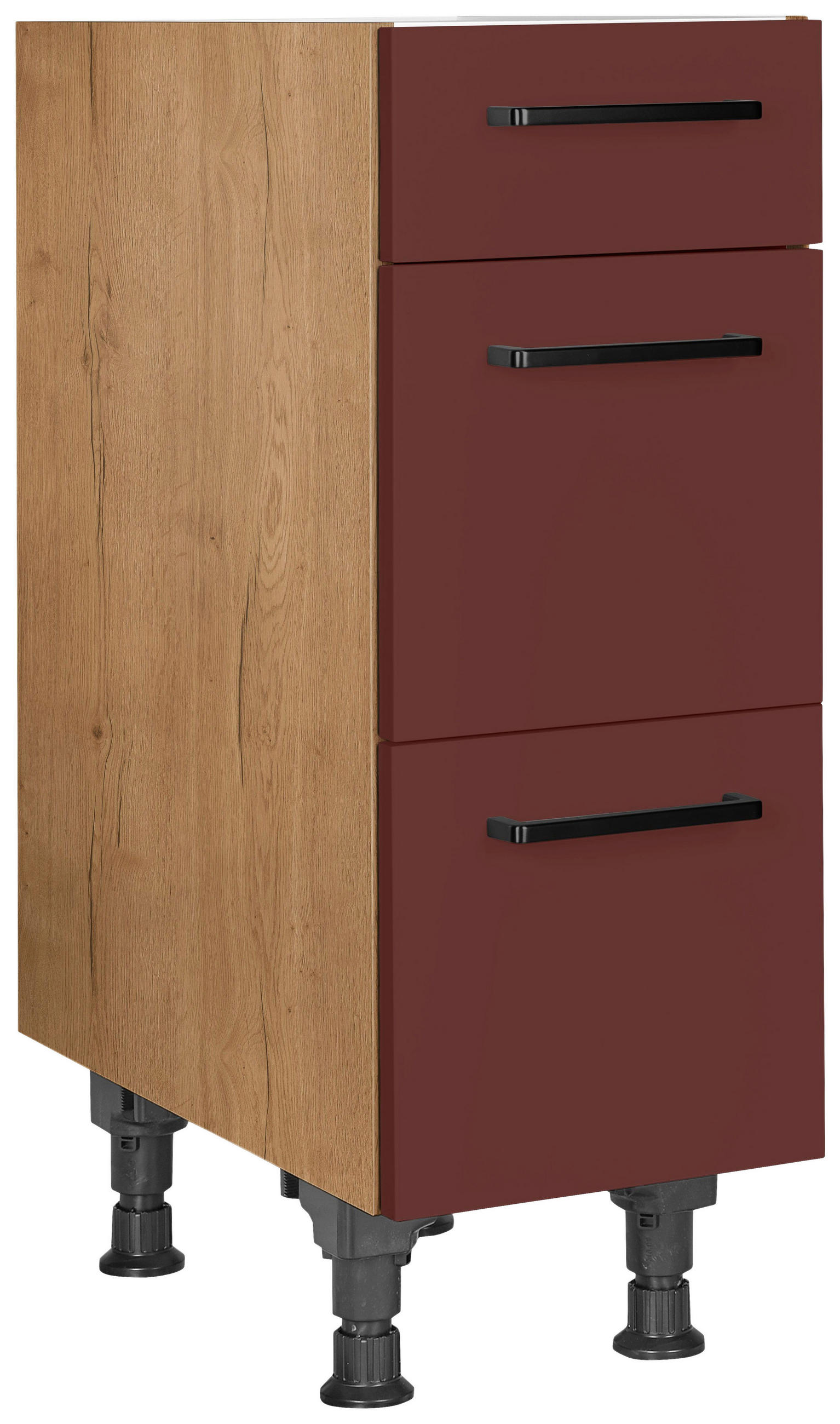 Nobilia Schubkastenunterschrank Easytouch Rot, Eiche 30x87x56 cm