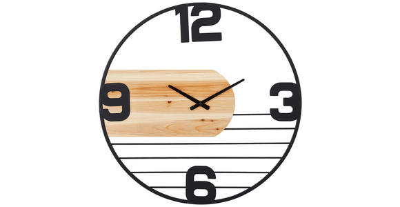 WANDUHR Naturfarben, Schwarz 60/60/5 cm  - Schwarz/Naturfarben, LIFESTYLE, Holz/Metall (60/60/5cm) - Landscape