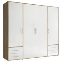 GARDEROB MED GÅNGJÄRN 206/195/60 cm 4-dörrar - vit/Sonoma ek, Modern, trämaterial/plast (206/195/60cm) - MID.YOU