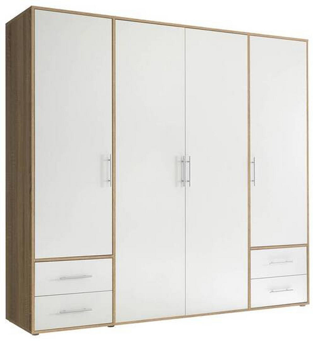 GARDEROB MED GÅNGJÄRN 206/195/60 cm 4-dörrar - vit/Sonoma ek, Modern, trämaterial/plast (206/195/60cm) - MID.YOU