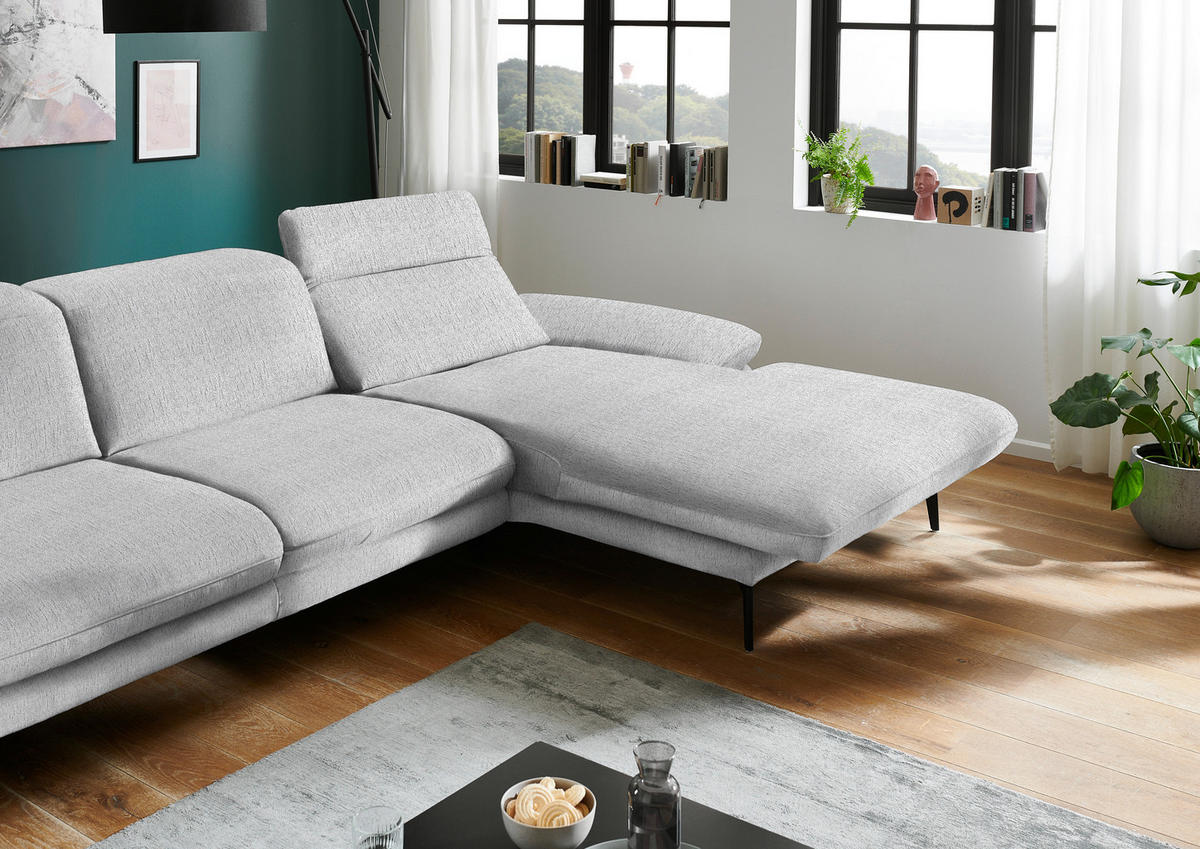 ECKSOFA in Chenille Silberfarben  - Silberfarben/Schwarz, Design, Textil/Metall (319/188cm) - Beldomo System