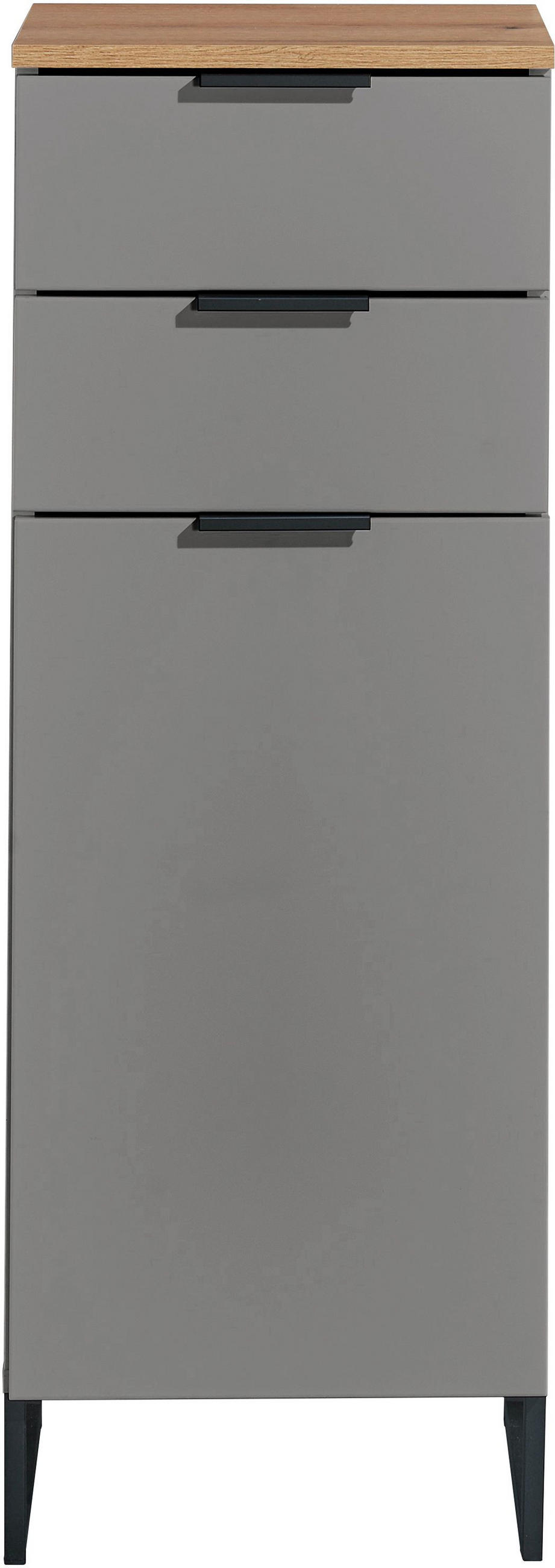 MIDISCHRANK 38/106/32 cm  - Eichefarben/Schwarz, KONVENTIONELL, Holzwerkstoff/Metall (38/106/32cm) - home24