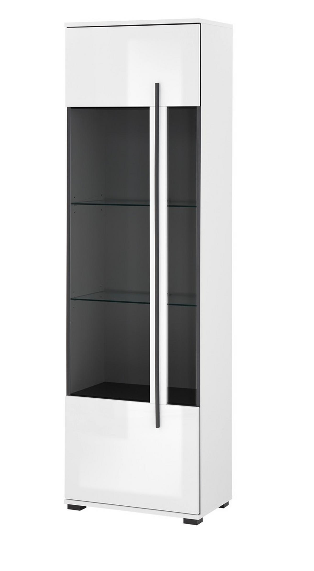 VITRINE  in Weiß Hochglanz  - Weiß Hochglanz/Schwarz, Design, Glas/Holzwerkstoff (60/200/37cm) - Livetastic