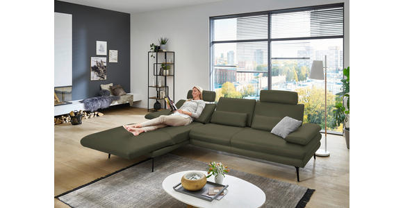 ECKSOFA in Echtleder Grün 180/310 cm - Schwarz/Grün, Design, Leder/Metall (180/310cm) - Dieter Knoll