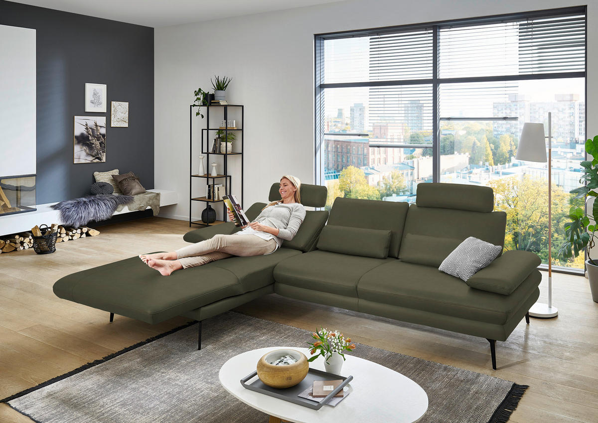 ECKSOFA in Echtleder Grün  - Schwarz/Grün, Design, Leder/Metall (180/310cm) - Dieter Knoll