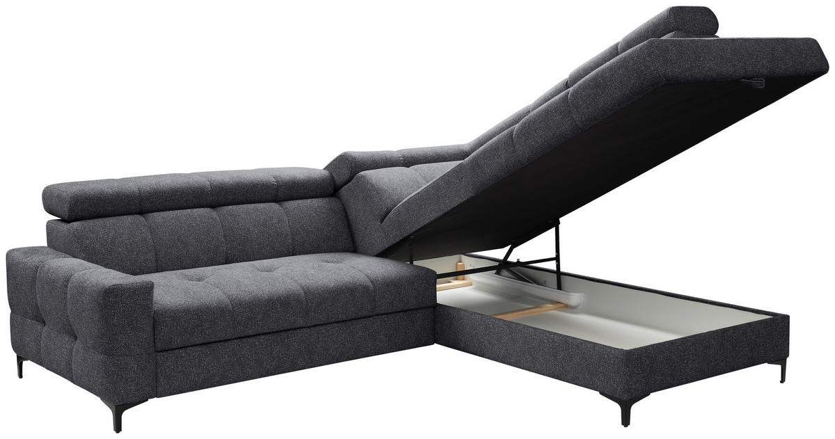 ECKSOFA Dunkelgrau Struktur  - Dunkelgrau/Schwarz, MODERN, Textil/Metall (254/212cm) - Carryhome