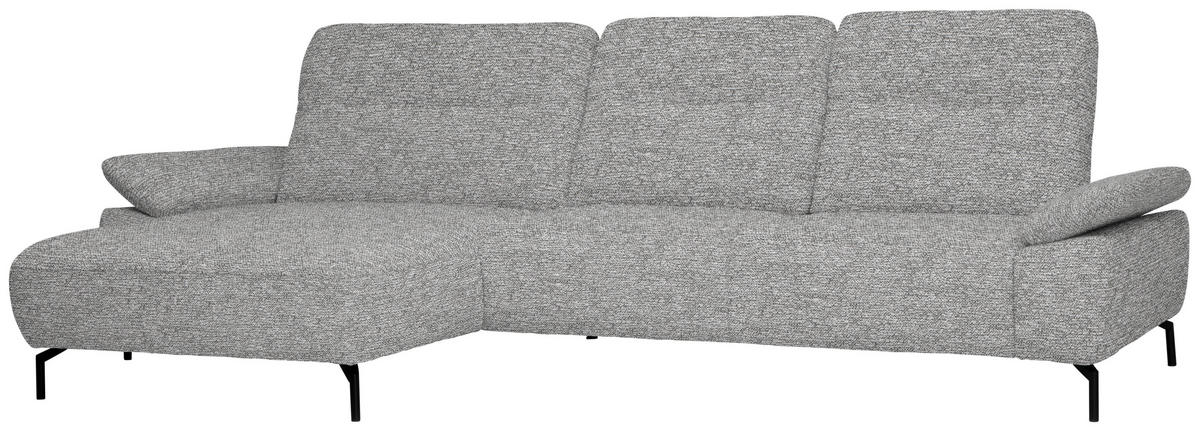 ECKSOFA in Chenille, Flachgewebe Hellgrau  - Hellgrau/Schwarz, Design, Textil/Metall (165/318cm) - Xora