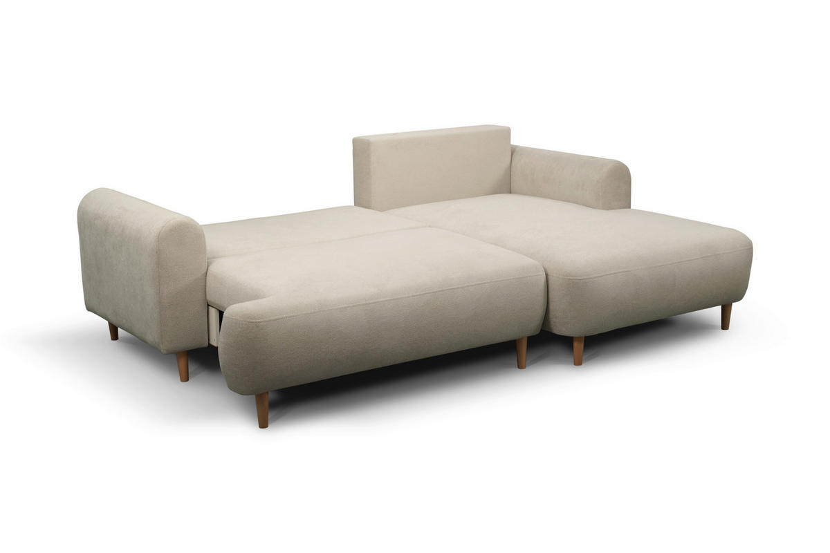 ECKSOFA VIRA Beige Struktur Rückenkissen, Bettkasten, Liegefläche im Originalstoff  - Beige/Naturfarben, Design, Holz/Textil (230/150cm) - MID.YOU