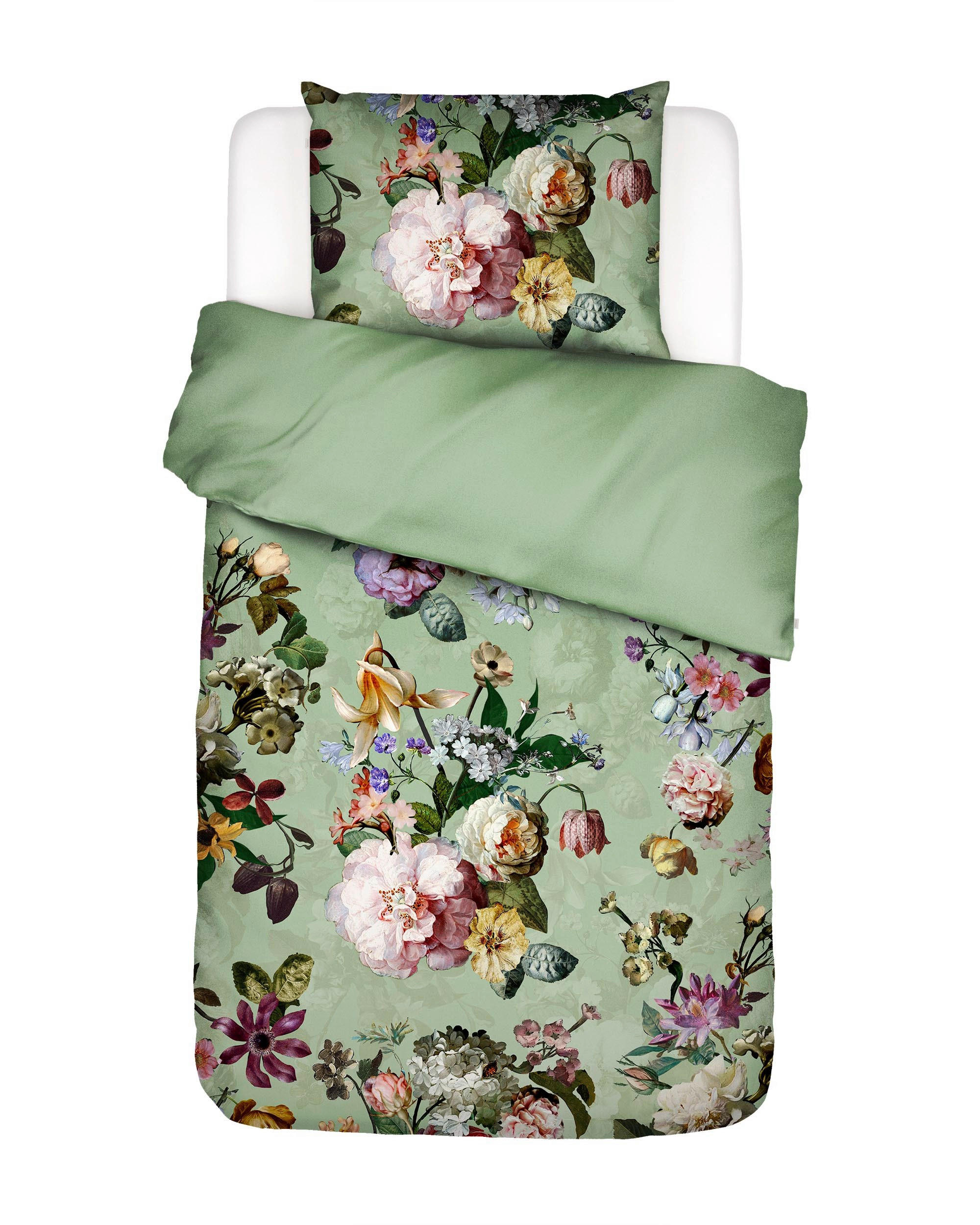 WENDEBETTWÄSCHE 135/200 cm FLEUR Satin  - Salbeigrün, KONVENTIONELL, Textil (135/200cm) - Essenza