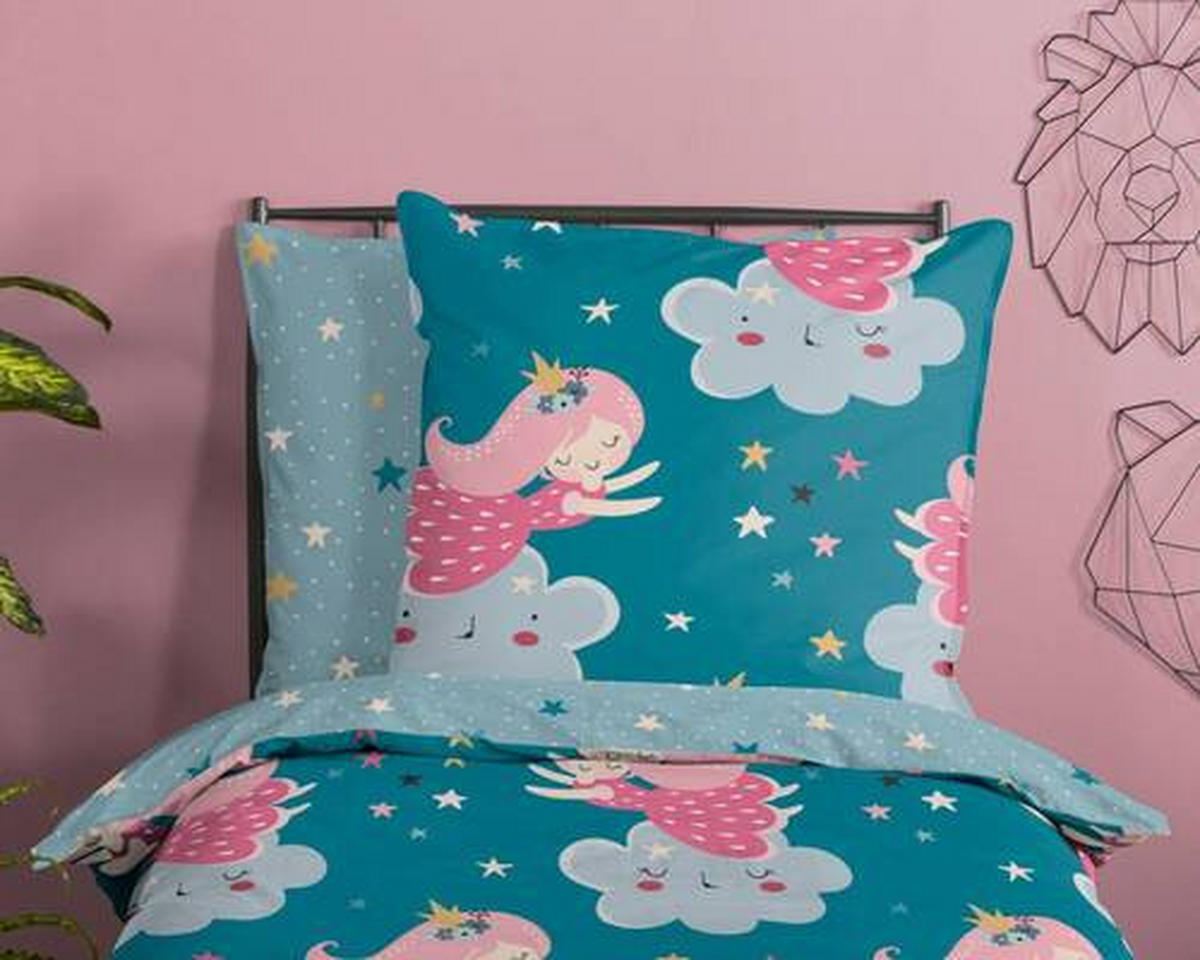 JUGENDBETTWÄSCHE Princesse Renforcé 135/200 cm  - Blau/Petrol, Design, Textil (135/200cm)