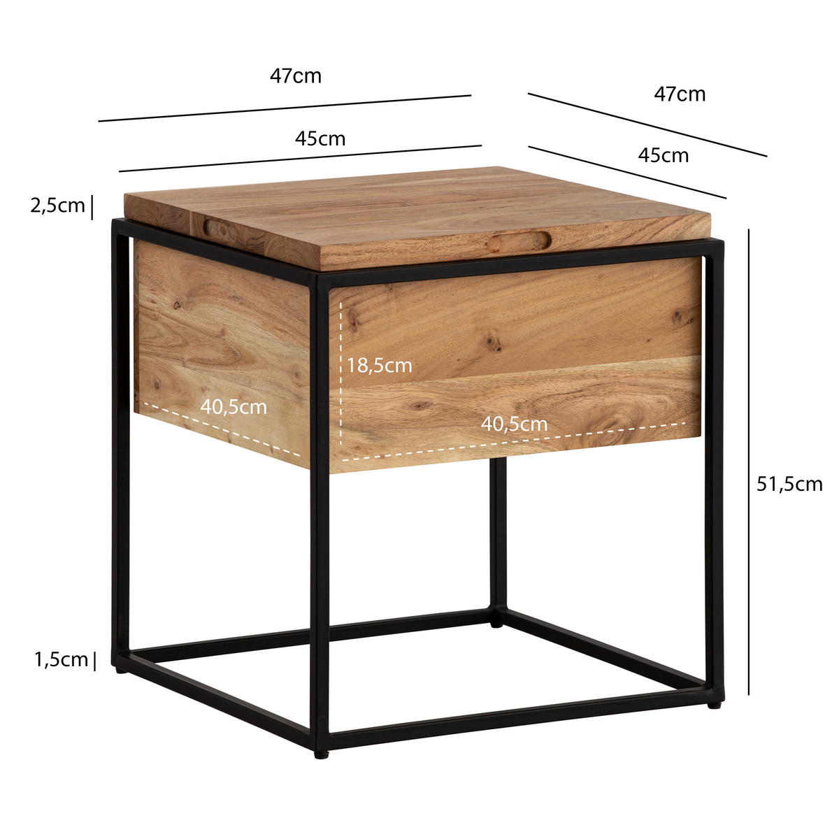 BEISTELLTISCH in Holz 47/47/51,5 cm  - Schwarz/Akaziefarben, Design, Holz/Metall (47/47/51,5cm) - Livetastic