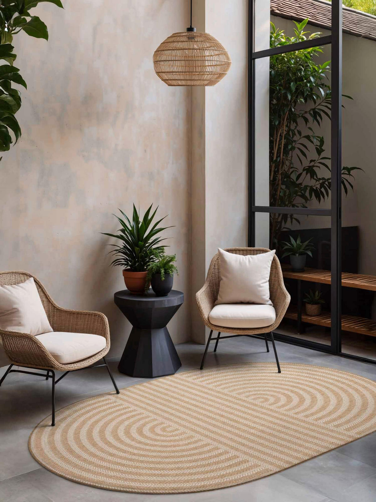 FLACHWEBETEPPICH 160/230 cm Haringey Weiß, Sandfarben oval  - Sandfarben/Weiß, Basics, Kunststoff (160/230cm) - Ted Baker