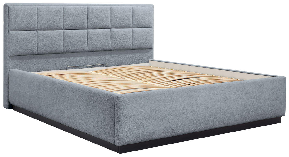 POLSTERBETT 140/200 cm,  in Hellgrau, gepolstertes Kopfteil, Beleuchtung, Lattenrost, Bettkasten,  - Birkefarben/Hellgrau, Design, Holz/Holzwerkstoff (140/200cm) - Chameo