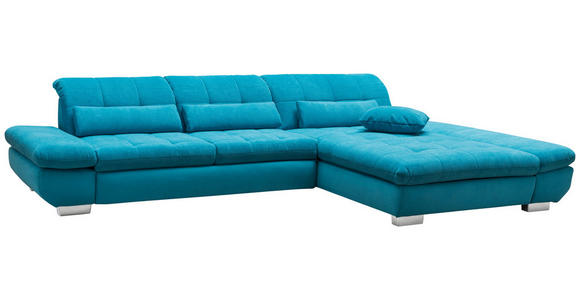 ECKSOFA in Mikrofaser Türkis  - Türkis/Schwarz, Design, Textil/Metall (204/341cm) - Xora