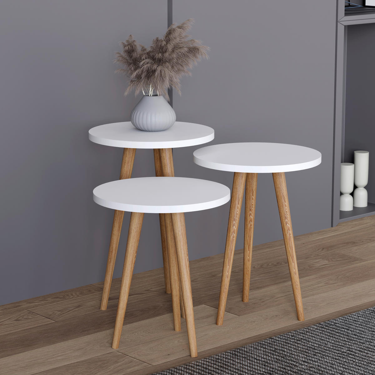 BEISTELLTISCHSET in Holzwerkstoff 34/34/42-47-52 cm  - Honigeiche/Weiss, Design, Holzwerkstoff (34/34/42-47-52cm) - MID.YOU
