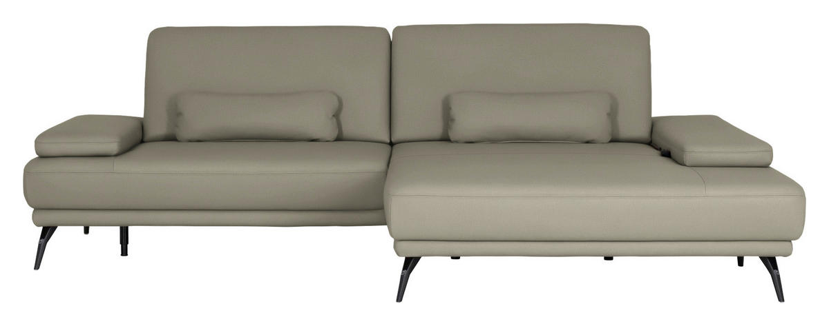 ECKSOFA Echtleder Platinfarben  - Platinfarben/Schwarz, Konventionell, Leder/Metall (301/180cm) - Joop!
