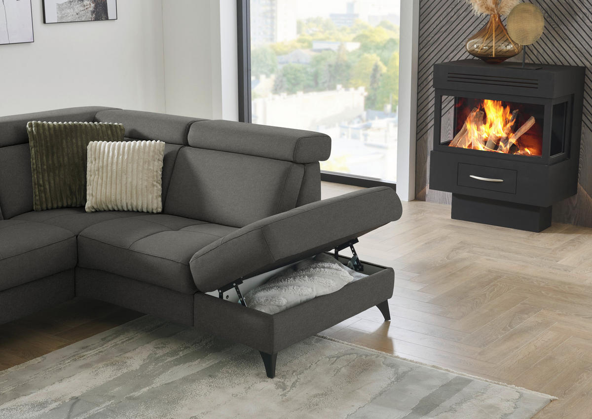 ECKSOFA Flachgewebe Anthrazit  - Anthrazit/Schwarz, Konventionell, Textil/Metall (276/214cm) - Beldomo System