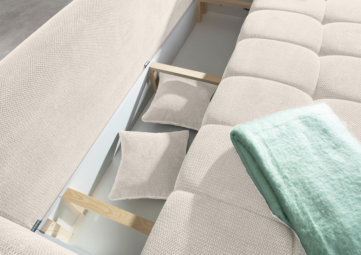 SCHLAFSOFA Plüsch Creme  inkl. Zierkissen, Rückenkissen, Bettkasten, Schlaffunktion, Rücken echt, Liegefläche im Originalstoff  - Creme/Schwarz, KONVENTIONELL, Kunststoff/Textil (200/73/105cm) - Carryhome