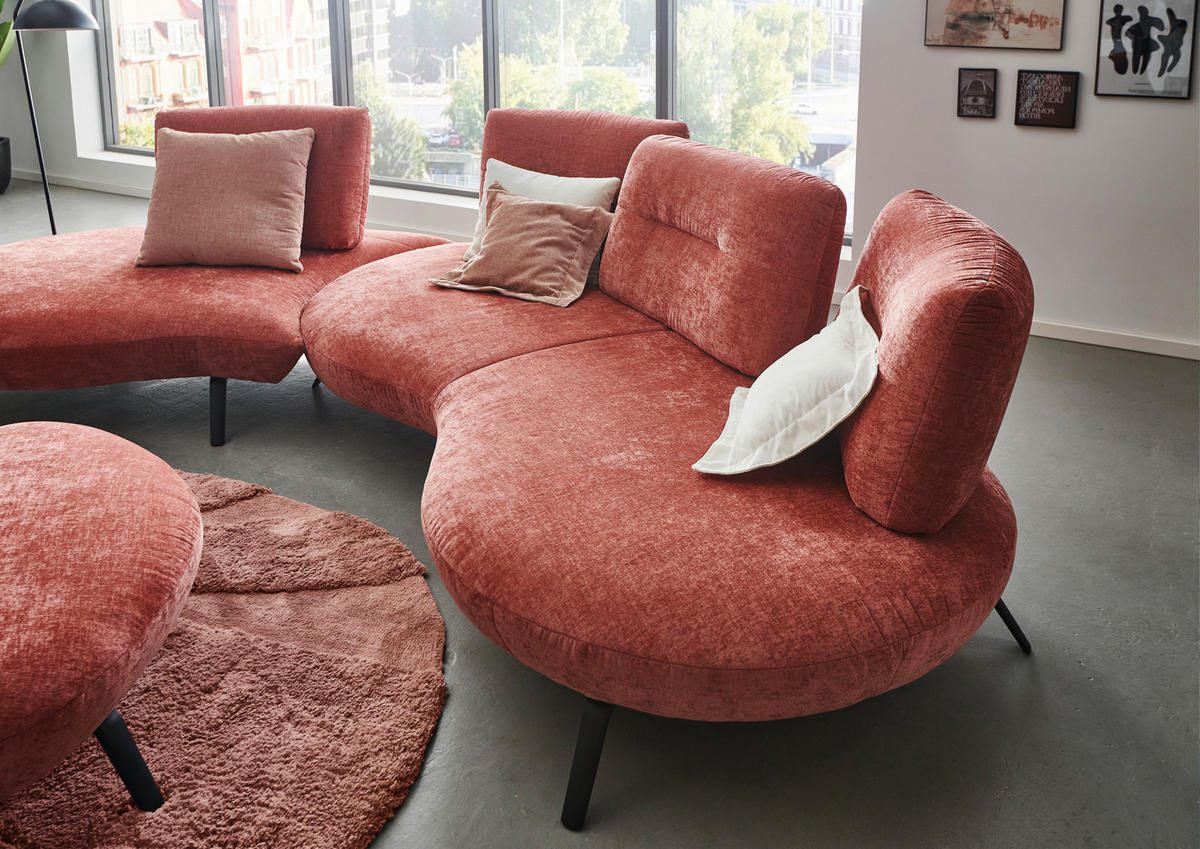 BIGSOFA Flachgewebe Rot  - Rot/Schwarz, Design, Textil/Metall (456/93/138cm) - Moderano