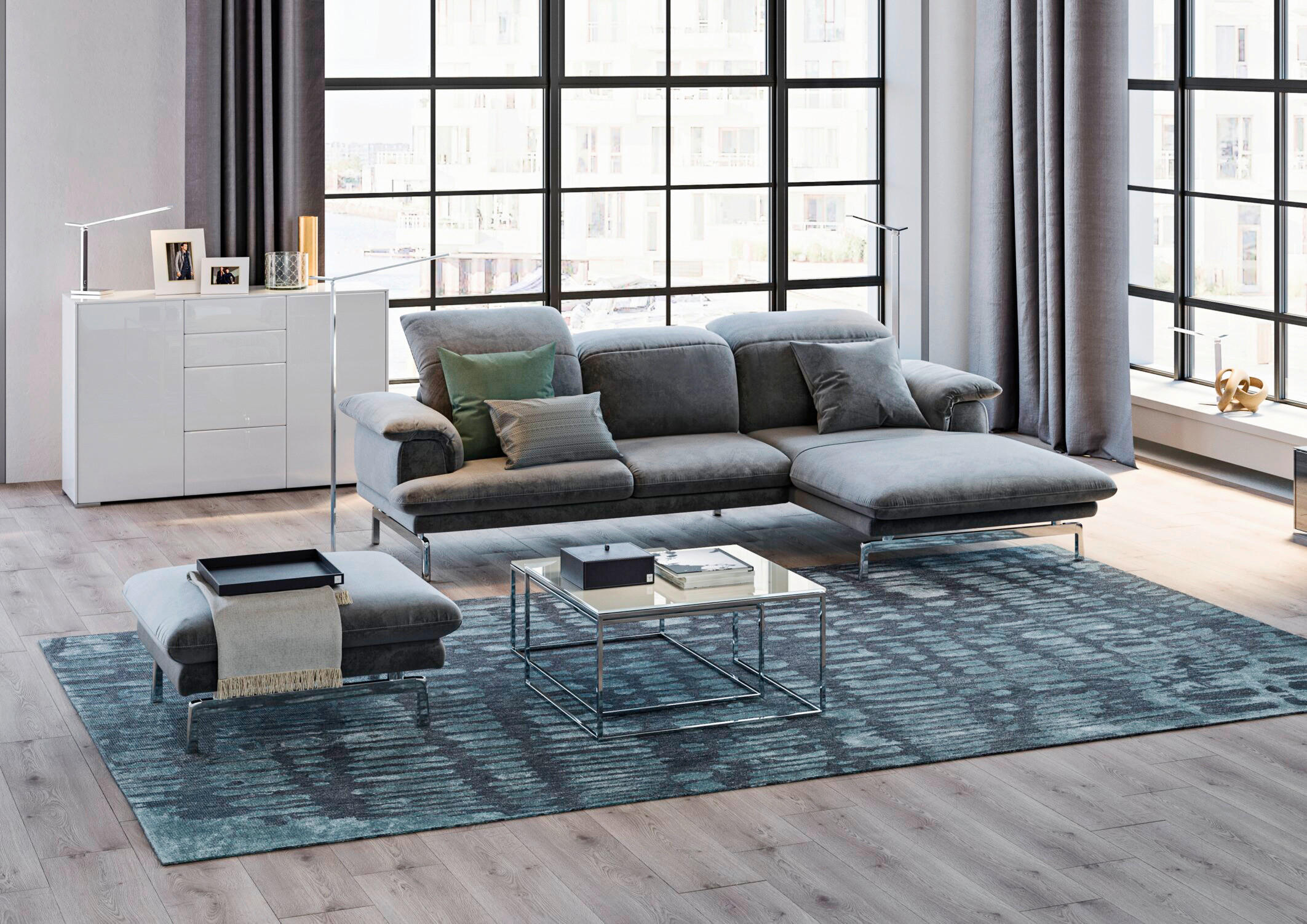 ECKSOFA in Chenille Grau  197/294 cm  - Alufarben/Grau, Design, Textil/Metall (197/294cm) - Joop!