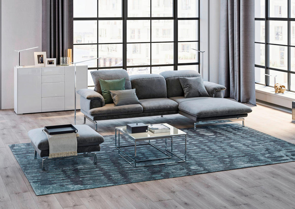ECKSOFA in Chenille Grau  197/294 cm  - Alufarben/Grau, Design, Textil/Metall (197/294cm) - Joop!