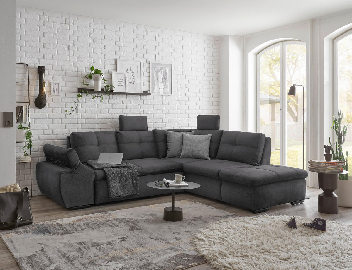 ECKSOFA in Mikrovelours Grau  - Schwarz/Grau, Konventionell, Kunststoff/Textil (265/217cm) - Carryhome