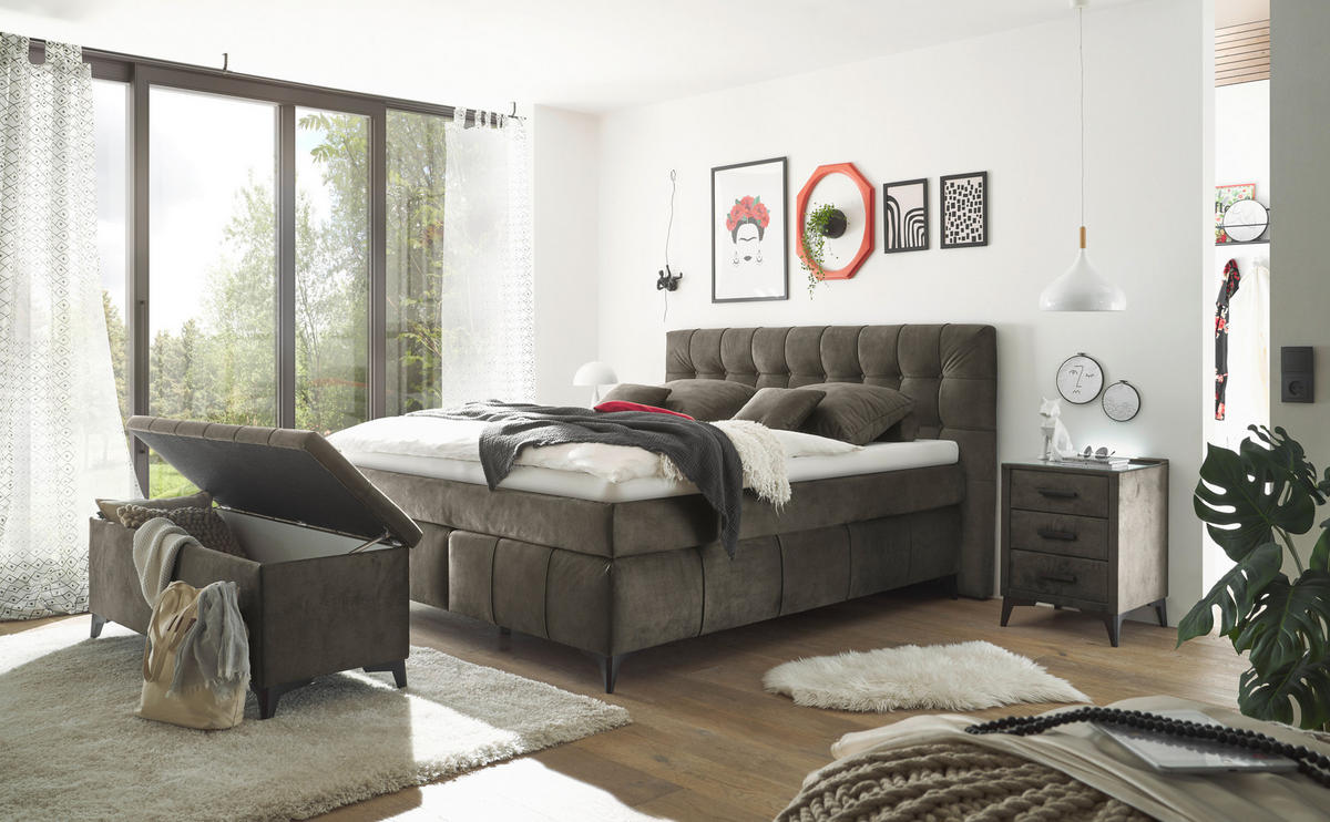 BOXSPRINGBETT 180/200 cm  in Dunkelbraun  - Dunkelbraun/Schwarz, KONVENTIONELL, Kunststoff/Textil (180/200cm) - Modante