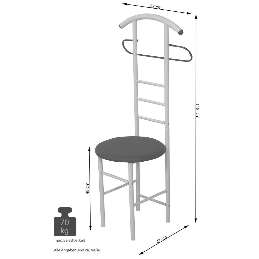 Thumbnail - Mid.you Herrendiener, Weiß, Alu, Metall, Holzwerkstoff, 53x118x47 cm, Hosenhalter, Jackenhalter, integrierte Sitzfläche,...