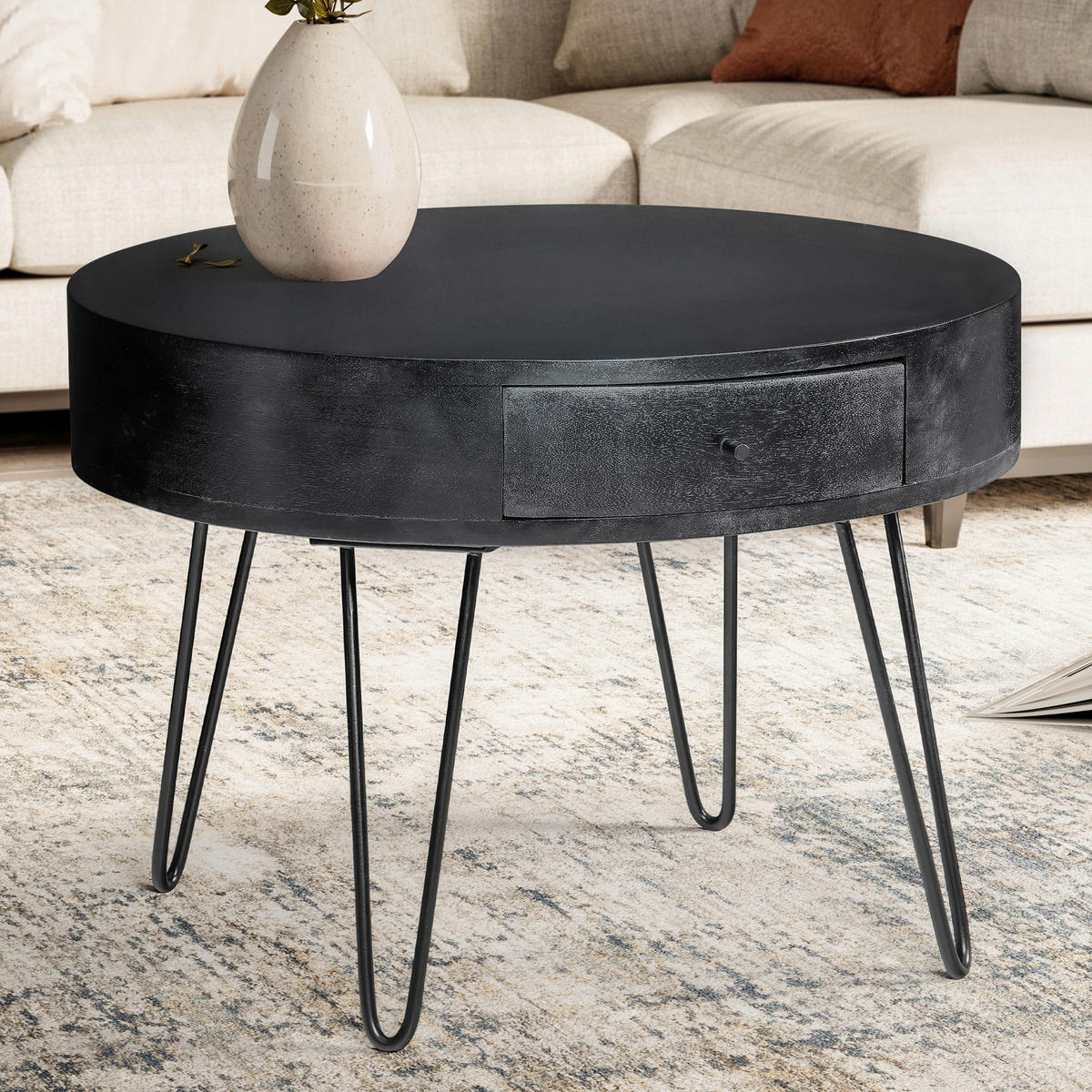 COUCHTISCH in Holz 60/60/43 cm  - Schwarz, Design, Holz/Metall (60/60/43cm) - MID.YOU