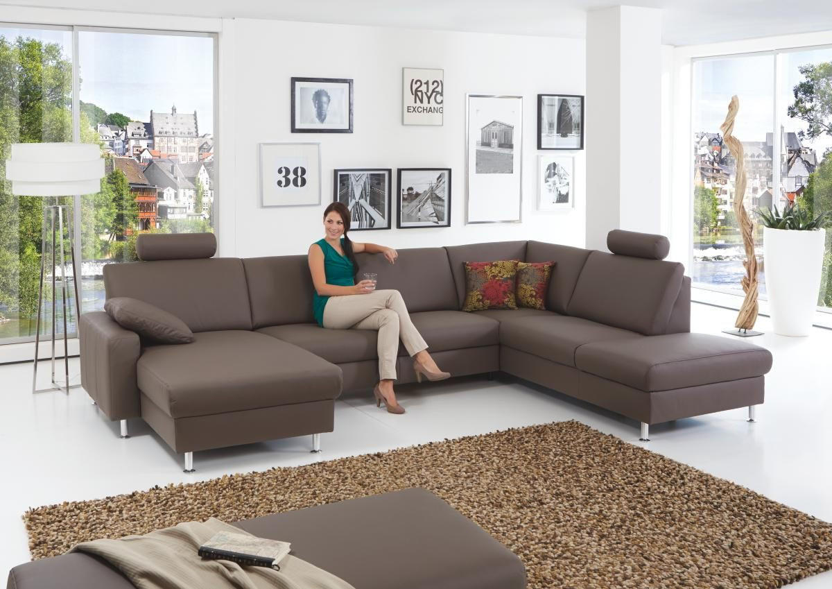 WOHNLANDSCHAFT in Echtleder Dunkelbraun  - Dunkelbraun/Alufarben, Design, Leder/Metall (165/339/233cm) - Beldomo Premium